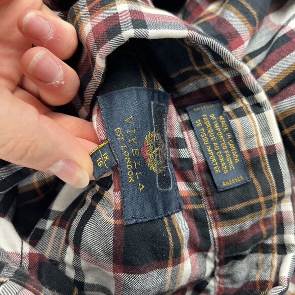 Viyella Shirt Men XL Red & Black Plaid Wool Blend Lumberjack Flannel Made Canada - Picture 12 of 16